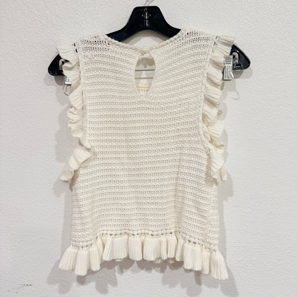 MABLE Chunky Knit Ruffle White Top Coastal Cottagecore Beachy Women’s Size Small - Picture 3 of 4